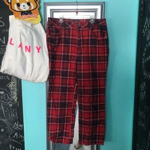RED URBAN OUTFITTERS BDG HIGH PLAID CROPPED PANTS